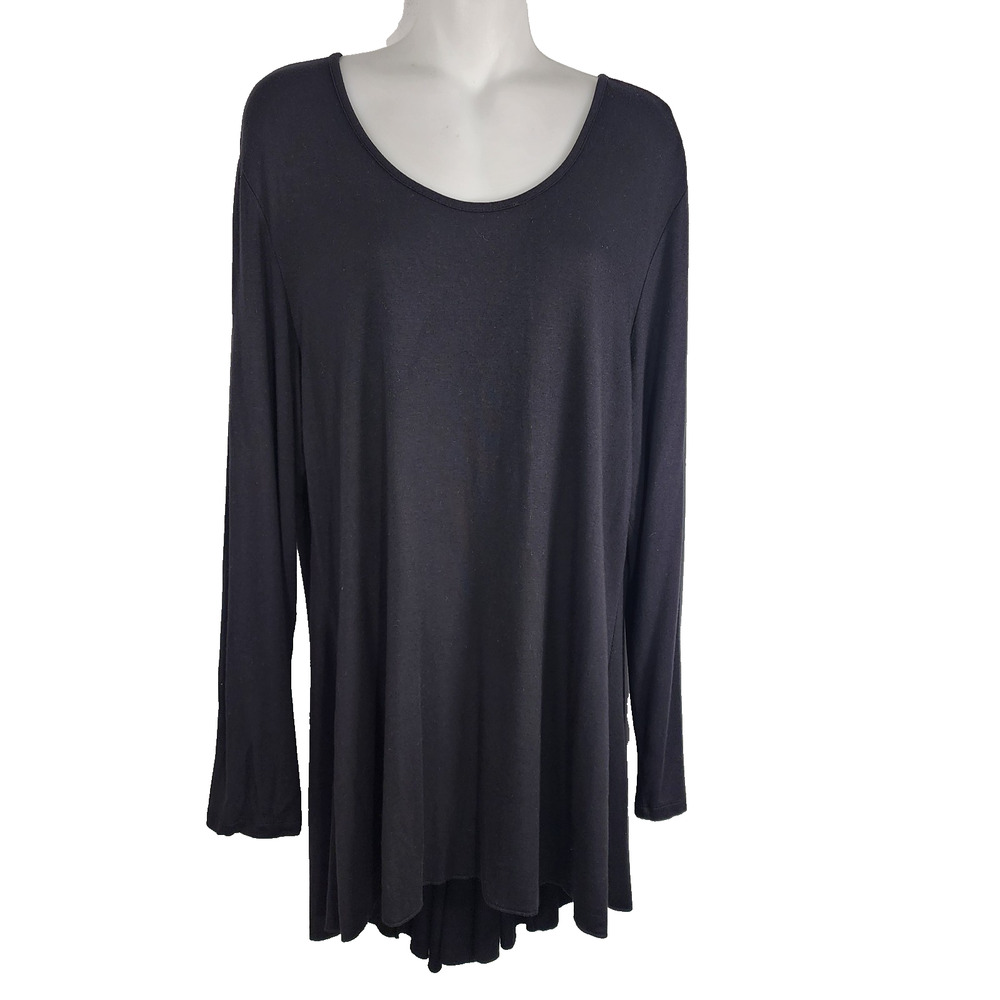 Soft Surroundings Womens Tunic Top 1X Solid Black V Back Zipper Pleated Jersey